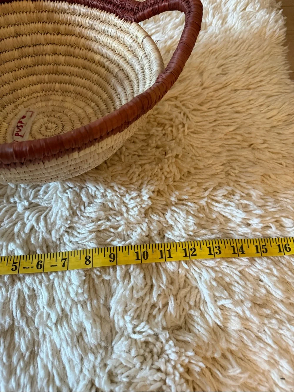 Handwoven Basket with Handles Round Brown Tan